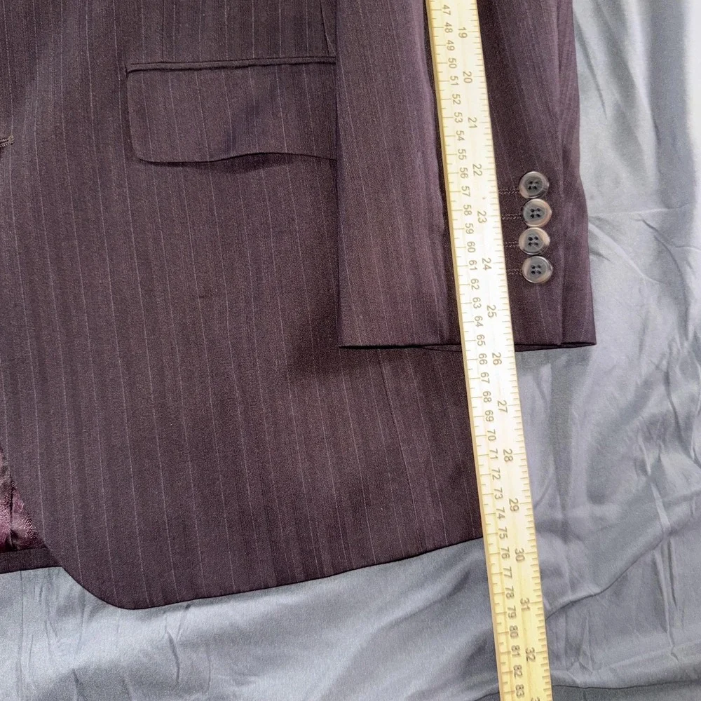 Steve Harvey Collection Suit Jacket Mens 40L Purple Pinstripe‎ 3 Button Long